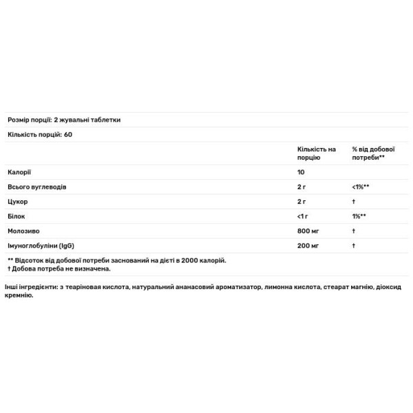 Колострум, Colostrum Plus, Symbiotics, смак ананаса, 120 жувальних таблеток