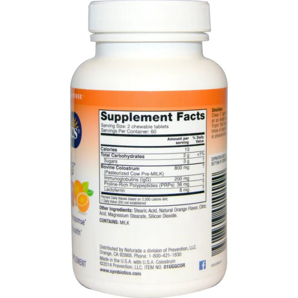 Колострум, Colostrum Plus, Symbiotics, смак апельсина, 120 жувальних таблеток