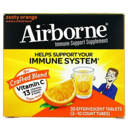Иммунная поддержка с витамином C шипучие таблетки вкус апельсина, AirBorne Immune Support Supplement, 3 тубуса по 10 таблеток