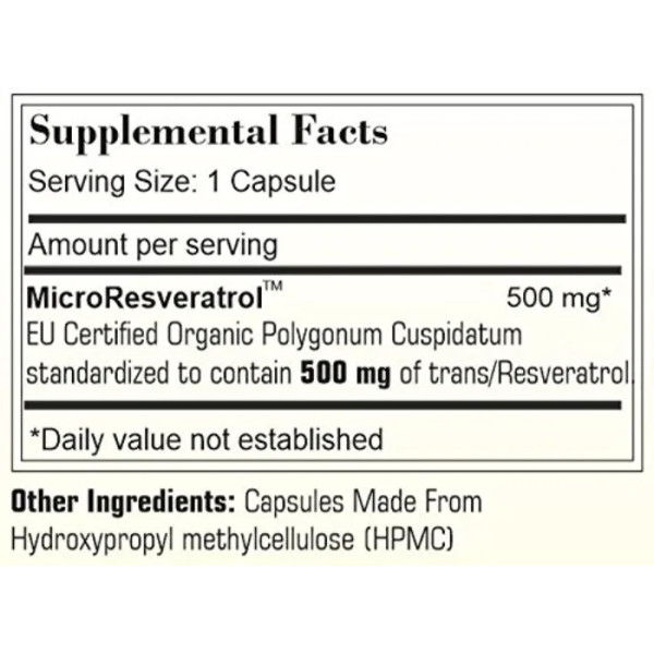 Ресвератрол, Orgonica MicroResveratrol, Revgenetics, 500 мг, 30 вегетаріанських капсул