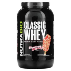 Сывороточный протеин, классический вкус клубничное песочное печенье, NutraBio Classic Whey Protein, 907 г
