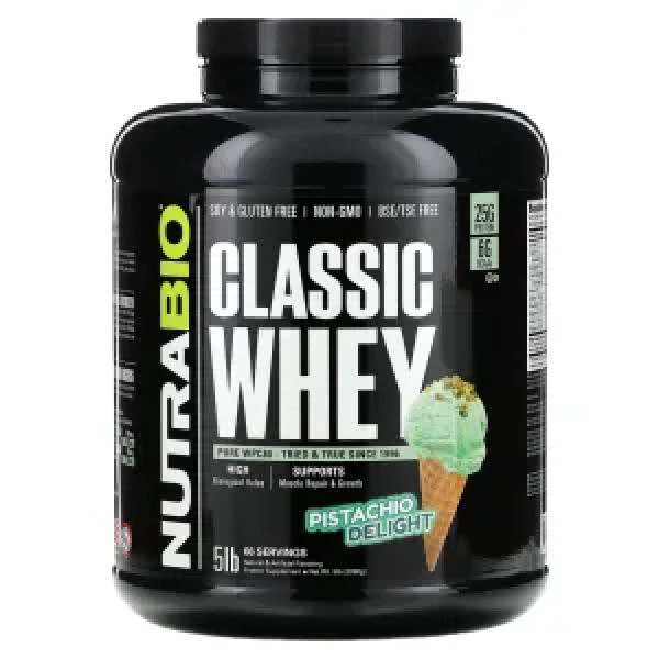 Сироватковий протеїн, Classic Whey Protein, NutraBio, зі смаком фісташки, 2268 г