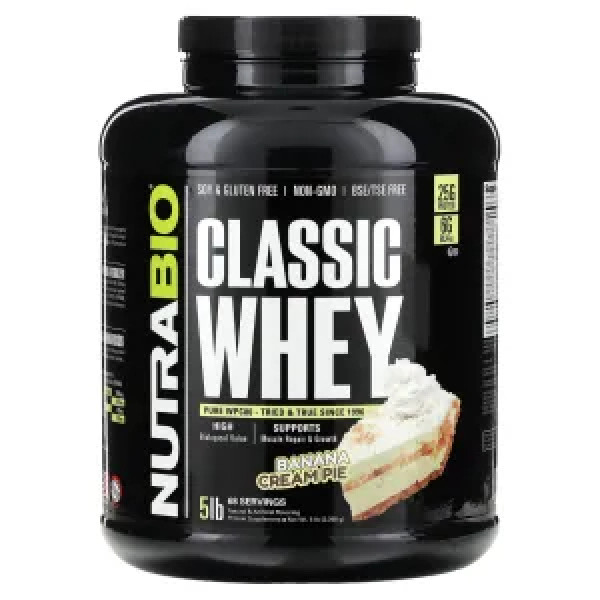 Сироватковий протеїн, Classic Whey Protein, NutraBio, зі смаком бананового кремового пирога, 2268 г