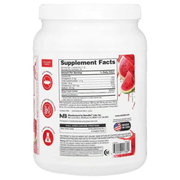 Ізолят сироваткового протеїну, Clear Protein, NutraBio, чистий, зі смаком кавуна, 494 г