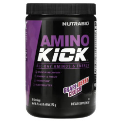 Амінокислоти з електролітами, NutraBio Amino Kick, смак виноград та ягоди 272 г