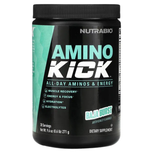 Амінокислоти, Amino Kick, NutraBio, з електролітами, тропічний смак, 271 г