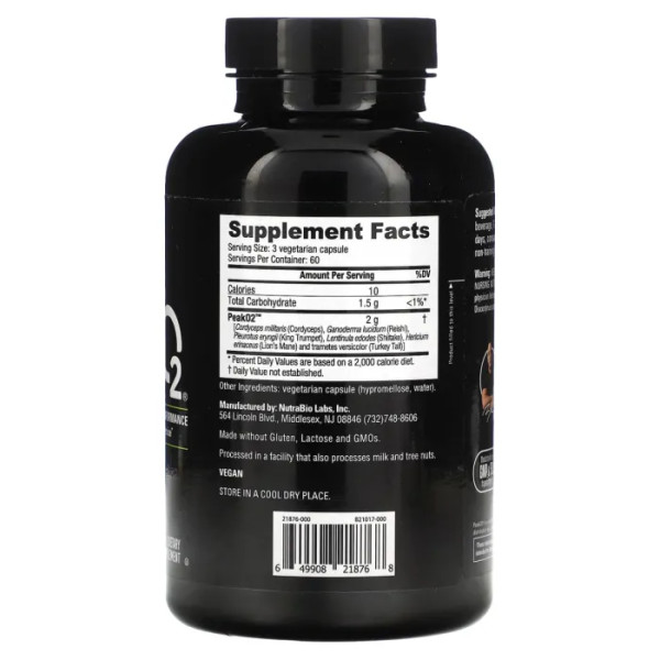 Адаптогени, Peak O2, NutraBio, для збільшення потужності та продуктивності, 180 капсул