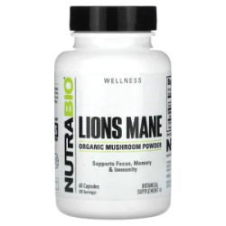 Львиная грива органическая, NutraBio Organic Lions Mane, 60 капсул