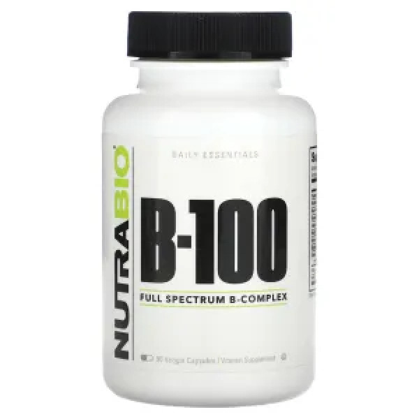 Вітаміни групи B, B-100, NutraBio, 90 рослинних капсул