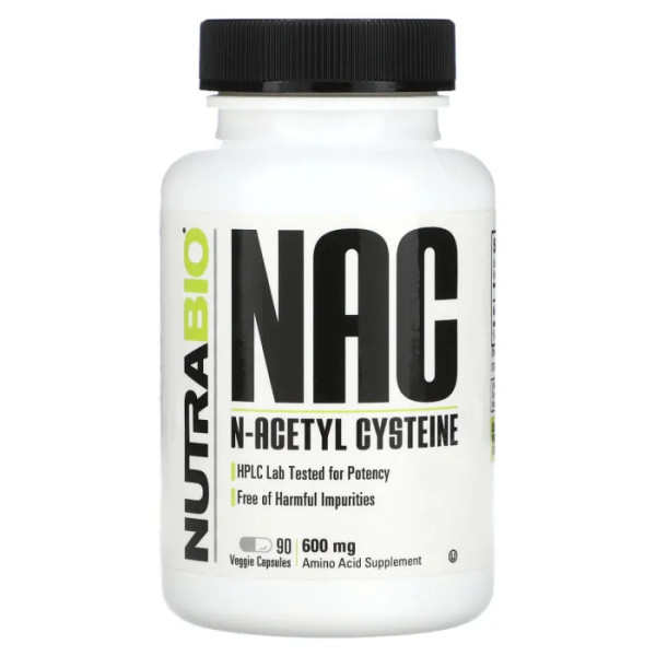 N-ацетилцистеїн, N-Acetyl Cysteine, NutraBio, 600 мг, 90 рослинних капсул