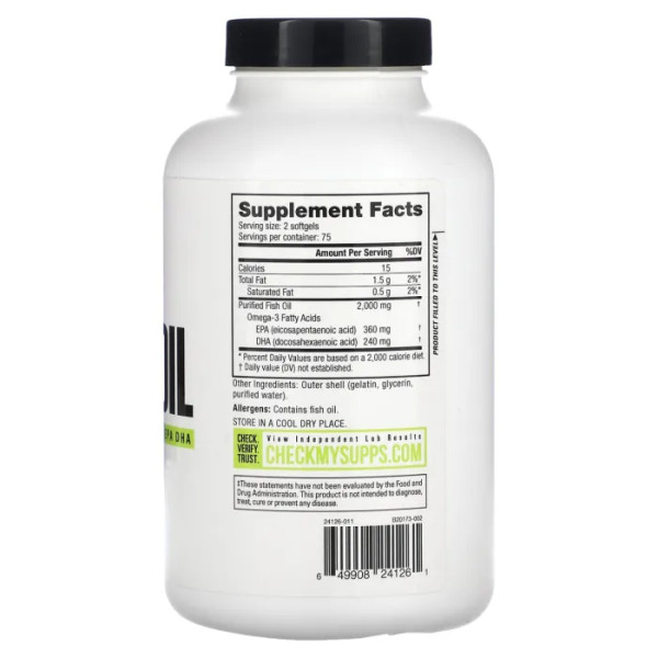 Омега-3, Omega-3 Fish Oil, NutraBio, 150 гелевих капсул