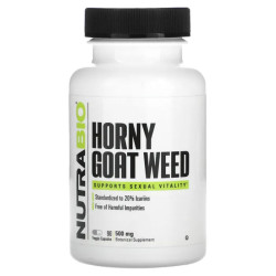 Горянка великоквіткова екстракт 500 мг, NutraBio Horny Goat Weed Extract, 90 рослинних капсул