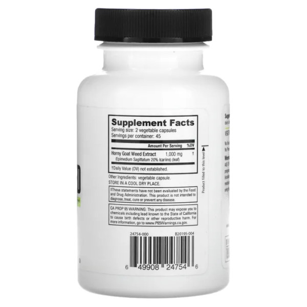 Рогова коза, Horny Goat Weed, NutraBio, екстракт, 500 мг, 90 рослинних капсул