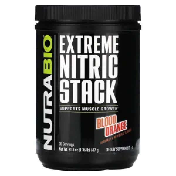 Будівельник м'язів, Extreme Nitric Stack, NutraBio, зі смаком апельсина, 617 г