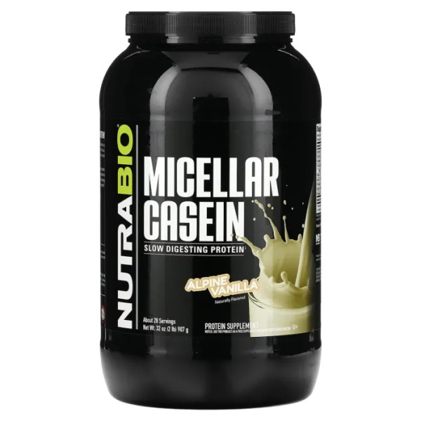 Казеїн, Micellar Casein, NutraBio, міцелярний, зі смаком альпійської ванілі, 907 г