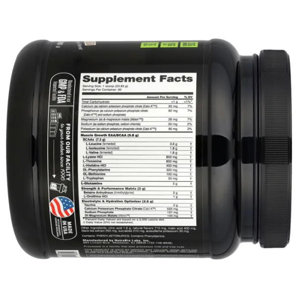 Амінокислоти, Intra Workout Amino Fuel, NutraBio, для прийому під час тренування, зі смаком солодкого чаю, 715 г