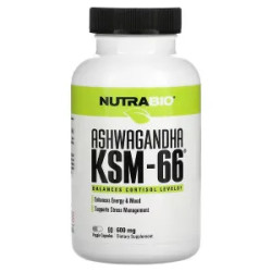 Ашваганда KSM-66 600 мг, Ashwagandha KSM-66 NutraBio, 90 растительных капсул