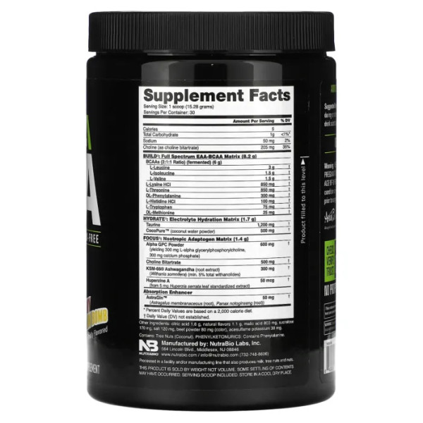 Амінокислоти, Alpha EAA, NutraBio, незамінні, зі смаком полуниці та лимона, 458 г