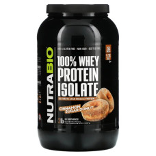 Изолят сывороточного протеина, NutraBio Whey Protein Isolate, вкус пончик с корицей и сахаром, 907 г