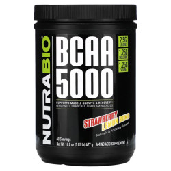 Аминокислоты BCAA 5000, вкус клубника лимон, NutraBio BCAA 5000, 477 г