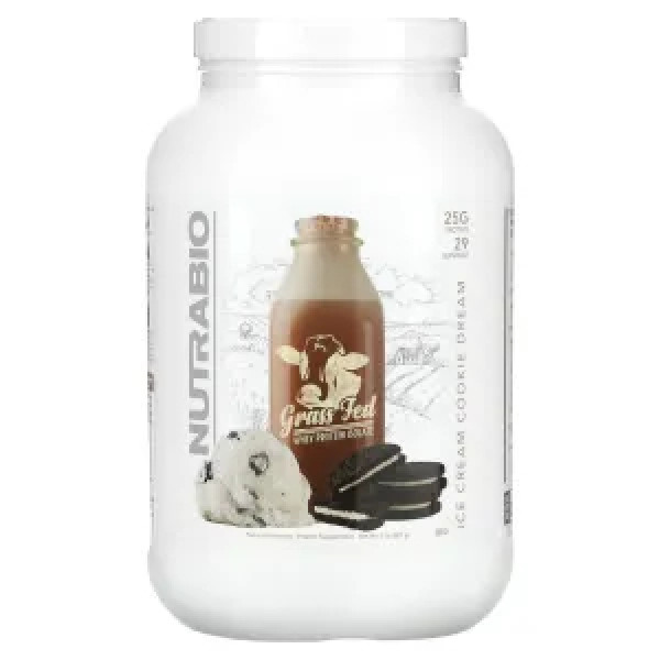 Ізолят сироваткового протеїну, Grass Fed Whey Protein Isolate, NutraBio, зі смаком морозива з печивом, 907 г