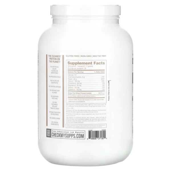 Ізолят сироваткового протеїну, Grass Fed Whey Protein Isolate, NutraBio, зі смаком морозива з печивом, 907 г