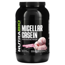 Казеин мицеллярный, NutraBio Micellar Casein, вкус клубничное мороженое, 907 г