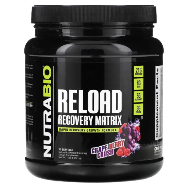 Післятренувальний комплекс, Reload Recovery Matrix, NutraBio, зі смаком виноград-ягоди, 841 г