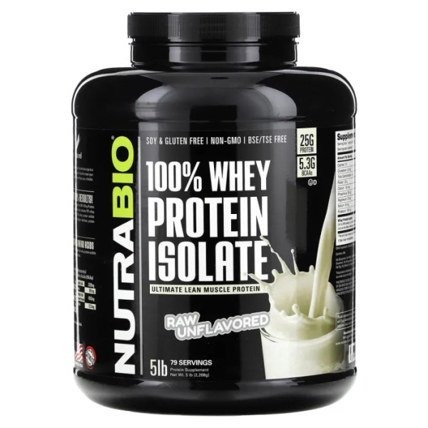 Ізолят сироваткового протеїну, Whey Protein Isolate, NutraBio, без добавок, 2268 г