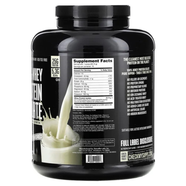 Ізолят сироваткового протеїну, Whey Protein Isolate, NutraBio, без добавок, 2268 г