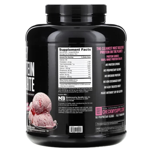 Ізолят сироваткового протеїну, Whey Protein Isolate, NutraBio, зі смаком полуничного морозива, 2268 г