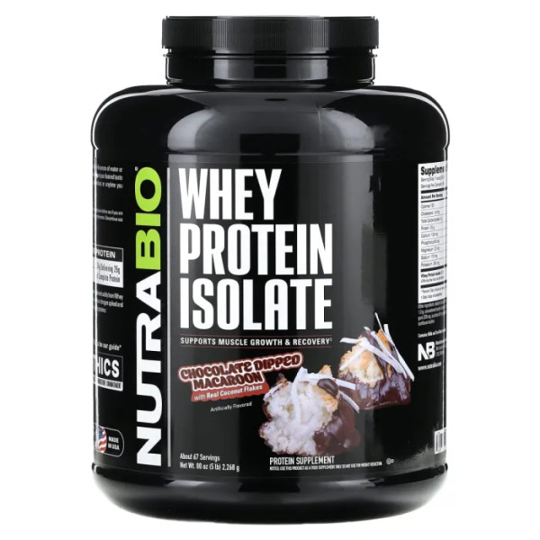 Ізолят сироваткового протеїну, Whey Protein Isolate, NutraBio, зі смаком шоколадного макарону, 2268 г