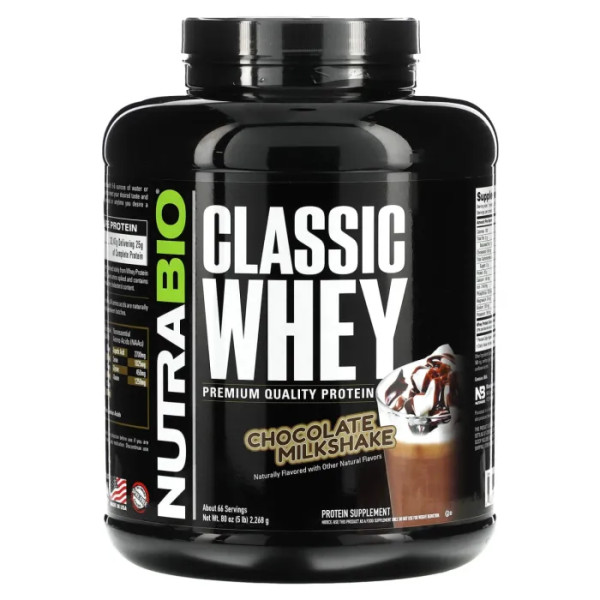 Сироватковий протеїн, Classic Whey Protein, NutraBio, зі смаком шоколадного мілкшейку, 2268 г