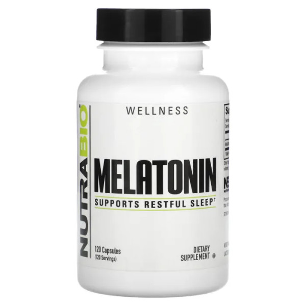 Мелатонін, Melatonin, NutraBio, 3 мг, 120 капсул