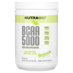 Аминокислоты BCAA 5000, NutraBio BCAA 5000, вкус лимонад, 418 г