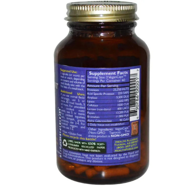 Ферменти для травлення, Digestion Enhancement Enzymes, HealthForce Superfoods, 120 кап