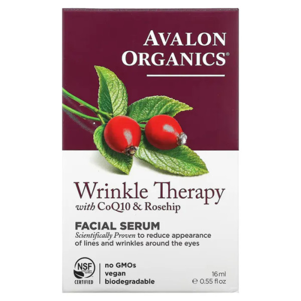 Сироватка від зморшок, Wrinkle Therapy With CoQ10 & Rosehip, Avalon Organics, з CoQ10 та шипшиною, 16 мл