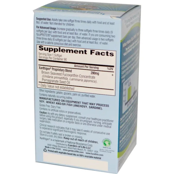 Жироспалювач на основі бурих водоростей, FucoThin, Garden of Life, 90 капсул