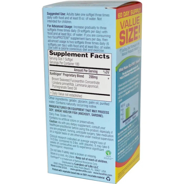 Жироспалювач, FucoThin, Garden of Life, 180 гелевих капсул
