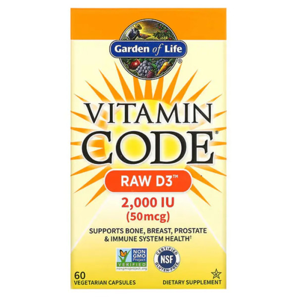 Сирі Вітаміни D3, 2000 МО, Vitamin Code, Garden of Life, 60 вегетаріанських капсул