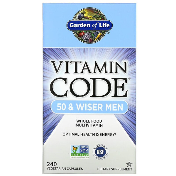 Вітаміни для чоловіків, Men Multivitamin, Garden of Life, Vitamin Code, 50+, цільнохарчові, 240 вегетаріанських капсул