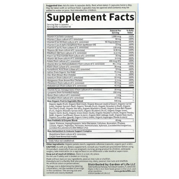 Вітаміни для чоловіків, Men Multivitamin, Garden of Life, Vitamin Code, 50+, цільнохарчові, 240 вегетаріанських капсул