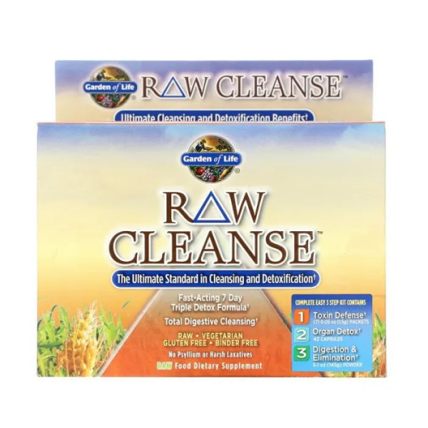 Очищення та детоксикація організму, RAW Cleanse, Garden of Life, вищий стандарт, програма з 3 частин, набір з 3 кроків