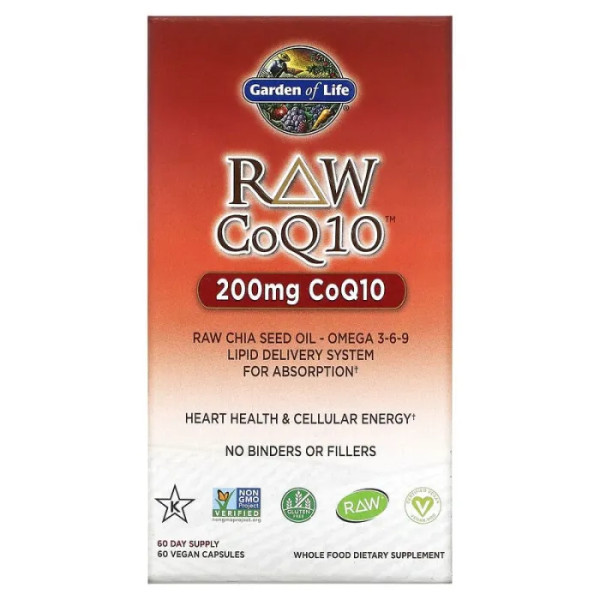 Коензим Q-10, Raw CoQ-10, Garden of Life, 200 мг, 60 капсул