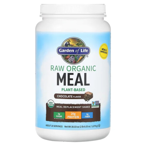 Заменитель питания, RAW Organic Meal, Garden of Life, шоколад, 1078 г