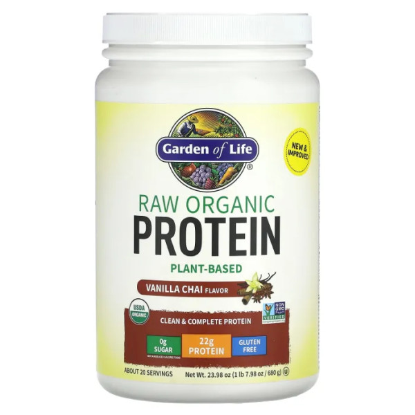 Протеїн, формула з органічним білком, RAW Organic Protein, Garden of Life, смак ванільного чаю, 680 г