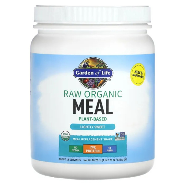 Замінник харчування, RAW Organic Meal, Garden of Life, трохи солодкий, 532 г