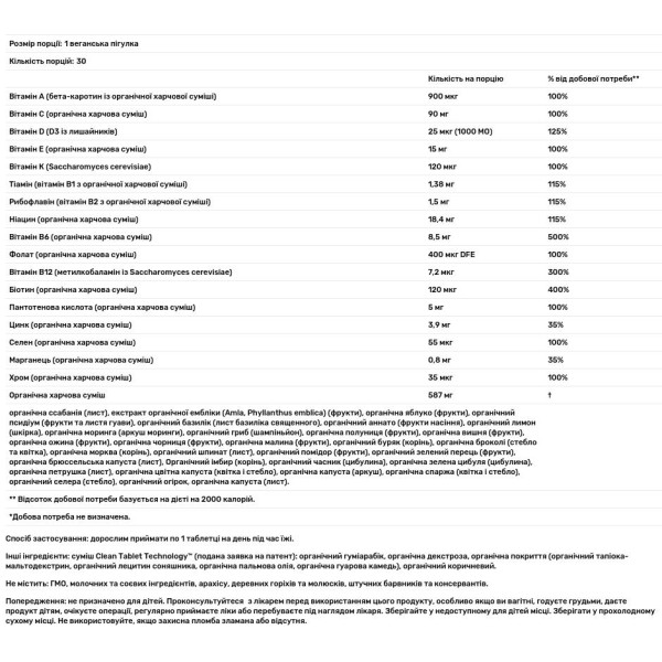 Мультивітаміни для чоловіків, Men's Once Daily, Garden of Life, MyKind Organics, 1 на день, 30 веганських пігулок