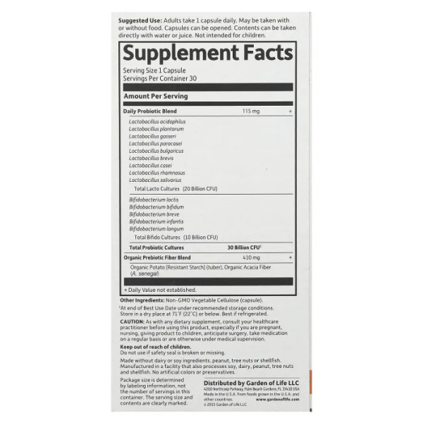 Пробіотики, Probiotics, Garden of Life, Dr. Formulated, один раз на день, 30 вегетаріанських капсул