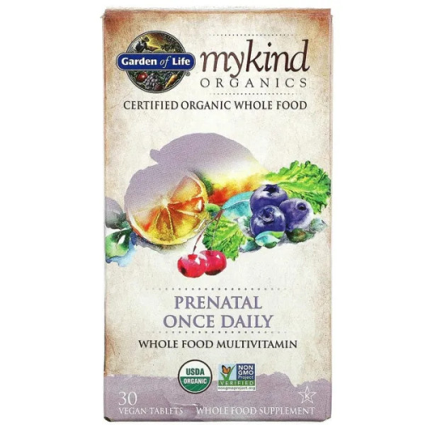 Мультивітаміни для вагітних, Prenatal, Garden of Life, MyKind Organics, 1 раз на день, 30 веганських пігулок